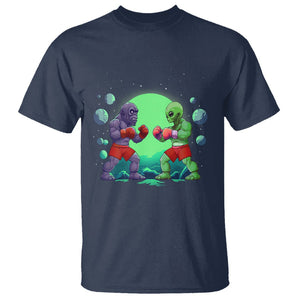 Bigfoot VS Alien Boxing Funny Sasquatch UFO T Shirt TS09 Navy Printyourwear