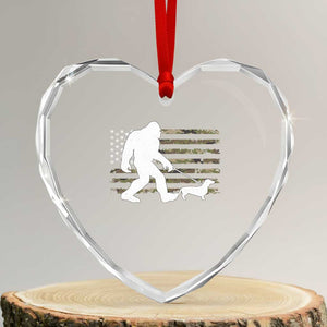 Bigfoot Walking Dachshund Heart Crystal Glass Ornament Sasquatch Camo American Flag USA Military Patriotic TS10 Transparent Glass 3'' Heart Print Your Wear