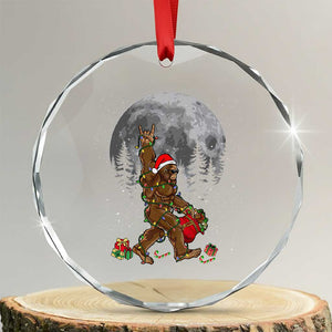 Bigfoot Xmas Tree Lights Crystal Glass Ornament Believe Bigfoot Santa Hat Sasquatch Loves Rock On TS10 Transparent Glass 3'' Circle Print Your Wear