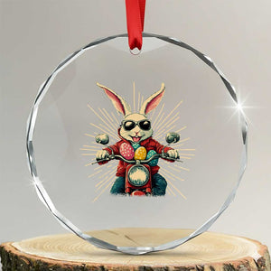 Biker Bunny Crystal Glass Ornament Retro Easter Day Rabbit Ride Motorcycles Motorbike TS10 Transparent Glass 3'' Circle Print Your Wear