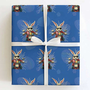 Biker Bunny Wrapping Paper Roll Retro Easter Day Rabbit Ride Motorcycles Motorbike TS10 Royal Blue Print Your Wear