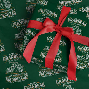 Biker Grandpa Wrapping Paper Roll Some Grandpas Take Naps Real Grandpas Ride Motorcycles TS10 Green Print Your Wear