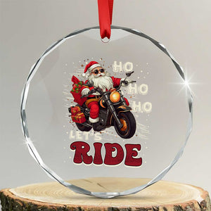Biker Santa Claus Crystal Glass Ornament Ho Ho Ho Let's Ride Xmas TS02 Transparent Glass 3'' Circle Print Your Wear