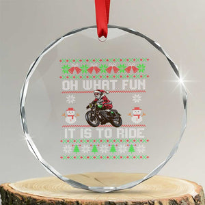 Biker Santa Claus Crystal Glass Ornament Oh What Fun It Is To Ride Motorcycle Christmas Ugly Sweater TS02 Transparent Glass 3'' Circle Print Your Wear