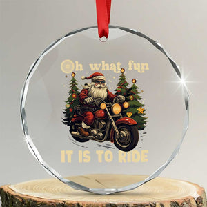 Biker Santa Claus Crystal Glass Ornament Oh What Fun It Is To Ride Motorcycle Xmas Tree TS02 Transparent Glass 3'' Circle Print Your Wear