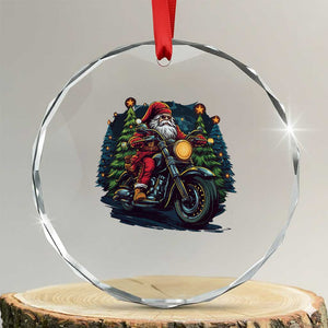 Biker Santa Claus Crystal Glass Ornament Riding Motorcycle Christmas TS02 Transparent Glass 3'' Circle Print Your Wear