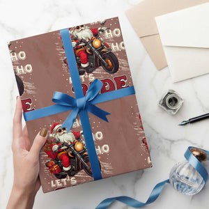 Biker Santa Claus Wrapping Paper Roll Ho Ho Ho Let's Ride Xmas TS02 Mocha Print Your Wear