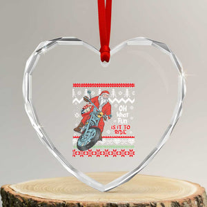 Biker Santa Claus Heart Crystal Glass Ornament Christmas Motorcycle Oh What Fun It Is To Ride Ugly Sweater TS02 Transparent Glass 3'' Heart Print Your Wear