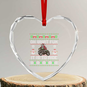 Biker Santa Claus Heart Crystal Glass Ornament Oh What Fun It Is To Ride Motorcycle Christmas Ugly Sweater TS02 Transparent Glass 3'' Heart Print Your Wear