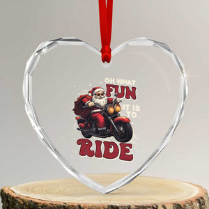 Biker Santa Claus Heart Crystal Glass Ornament Oh What Fun It Is To Ride Motorcycle Xmas TS02 Transparent Glass 3'' Heart Print Your Wear