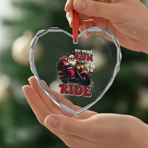 Biker Santa Claus Heart Crystal Glass Ornament Oh What Fun It Is To Ride Motorcycle Xmas TS02 Print Your Wear