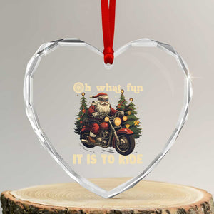Biker Santa Claus Heart Crystal Glass Ornament Oh What Fun It Is To Ride Motorcycle Xmas Tree TS02 Transparent Glass 3'' Heart Print Your Wear