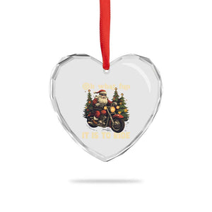 Biker Santa Claus Heart Crystal Glass Ornament Oh What Fun It Is To Ride Motorcycle Xmas Tree TS02 Print Your Wear