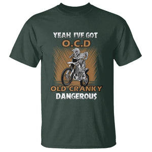 Biker Skeleton T Shirt I've Got OCD Old Cranky Dangerous Dirt Bike Motorcross TS02 Dark Forest Green Printyourwear