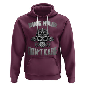 Biker Skull Hoodie Bike Hair Don't Care Motorcycle Rider TS02 Maroon Printyourwear