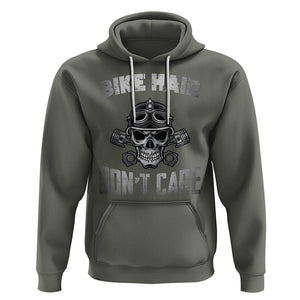 Biker Skull Hoodie Bike Hair Don't Care Motorcycle Rider TS02 Military Green Printyourwear