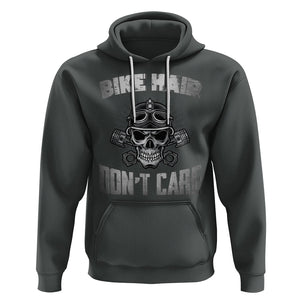 Biker Skull Hoodie Bike Hair Don't Care Motorcycle Rider TS02 Dark Heather Printyourwear