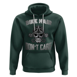 Biker Skull Hoodie Bike Hair Don't Care Motorcycle Rider TS02 Dark Forest Green Printyourwear