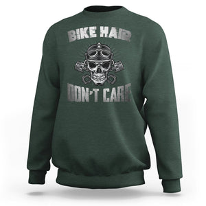 Biker Skull Sweatshirt Bike Hair Don't Care Motorcycle Rider TS02 Dark Forest Green Printyourwear