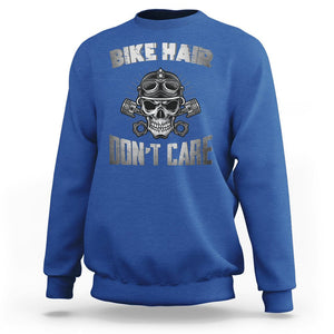Biker Skull Sweatshirt Bike Hair Don't Care Motorcycle Rider TS02 Royal Blue Printyourwear