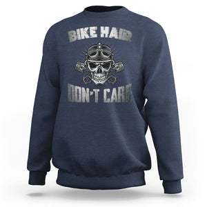 Biker Skull Sweatshirt Bike Hair Don't Care Motorcycle Rider TS02 Navy Printyourwear