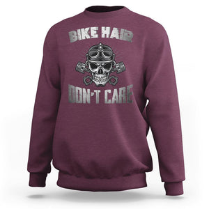 Biker Skull Sweatshirt Bike Hair Don't Care Motorcycle Rider TS02 Maroon Printyourwear