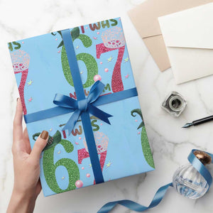 Birthday Girl I Was 6 Now I Am 7 Wrapping Paper Roll Gift For Alpha Kids TS12 Light Blue Print Your Wear