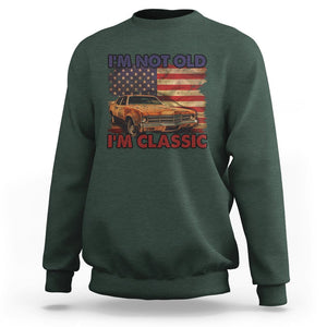 Birthday Mens Sweatshirt Motorcycle USA Flag Retro Biker I'm Not Old I'm Classic TS02 Dark Forest Green Printyourwear