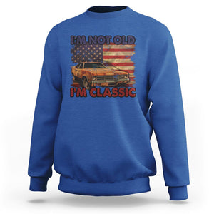 Birthday Mens Sweatshirt Motorcycle USA Flag Retro Biker I'm Not Old I'm Classic TS02 Royal Blue Printyourwear
