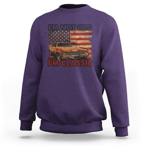 Birthday Mens Sweatshirt Motorcycle USA Flag Retro Biker I'm Not Old I'm Classic TS02 Purple Printyourwear