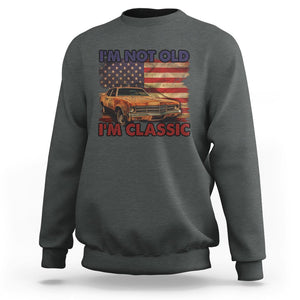 Birthday Mens Sweatshirt Motorcycle USA Flag Retro Biker I'm Not Old I'm Classic TS02 Dark Heather Printyourwear