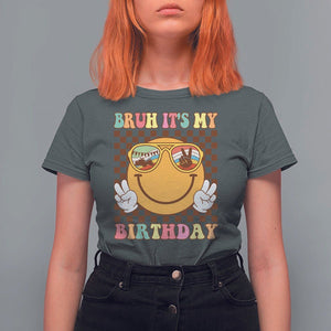 Birthday T Shirt For Women Bruh It's My Birthday Cute Face Party TS11 Dark Heather Print Your Wear