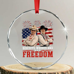 Biscuits Whores And Freedom Funny Western Cowboy 4th of July Crystal Glass Ornament