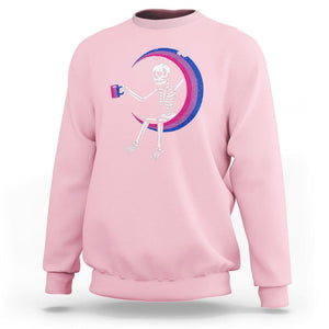 Bisexual Pride Sweatshirt Skeleton Drinking Coffee LGBTQ Bi Flag TS09 Light Pink Printyourwear