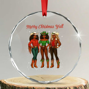 Black African American Cowgirl Christmas Crystal Glass Ornament Retro Western Howdy TS14 Transparent Glass 3'' Circle Print Your Wear