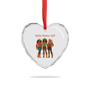 Black African American Cowgirl Christmas Heart Crystal Glass Ornament Retro Western Howdy TS14 Print Your Wear