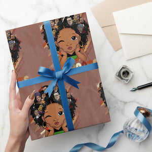 Black African Girl Wrapping Paper Roll Black History Month Juneteenth Gift Afro Empowerment TS10 Mocha Print Your Wear