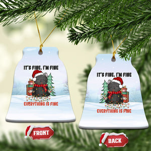Black Cat Christmas Ceramic Ornament It's Fine I'm Fine Everything Is Fine Xmas Light Funny Xmas Vibe TS02 Bell Flake White Printyourwear