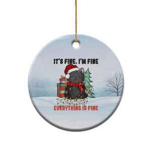Black Cat Christmas Ceramic Ornament It's Fine I'm Fine Everything Is Fine Xmas Light Funny Xmas Vibe TS02 Printyourwear