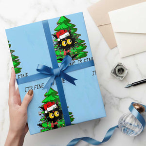 Black Cat Christmas Wrapping Paper Roll It's Fine I'm Fine Everthing Is Fine Funny Xmas TS02 Light Blue Print Your Wear