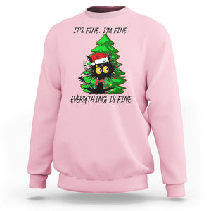 Black Cat Christmas Sweatshirt It's Fine I'm Fine Everthing Is Fine Funny Xmas TS02 Light Pink Printyourwear