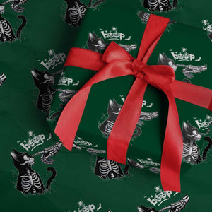 Black Cat Halloween Wrapping Paper Roll Skeleton Hand Boop TS14 Green Print Your Wear