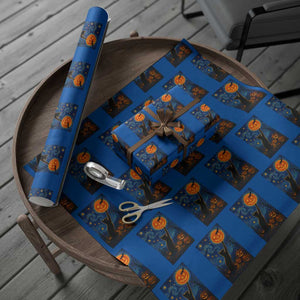 Black Cat Halloween Wrapping Paper Roll Starry Night Van Gogh TS14 Blue Print Your Wear