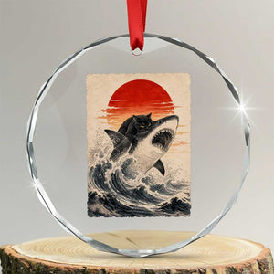 Black Cat Hunting Shark Ukiyo e Ocean Art Crystal Glass Ornament Funny Japanese Style Graphic TS11 Transparent Glass 3'' Circle Print Your Wear