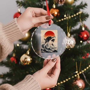 Black Cat Hunting Shark Ukiyo e Ocean Art Crystal Glass Ornament Funny Japanese Style Graphic TS11 Print Your Wear