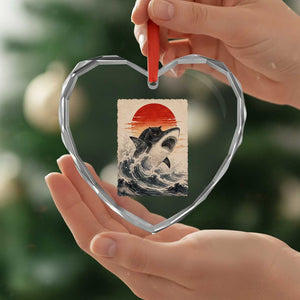 Black Cat Hunting Shark Ukiyo e Ocean Art Heart Crystal Glass Ornament Funny Japanese Style Graphic TS11 Print Your Wear