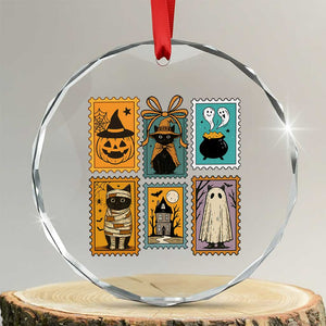 Black Cat Pumpkin Crystal Glass Ornament Retro Halloween Ghots Cat Stamp TS10 Transparent Glass 3'' Circle Print Your Wear