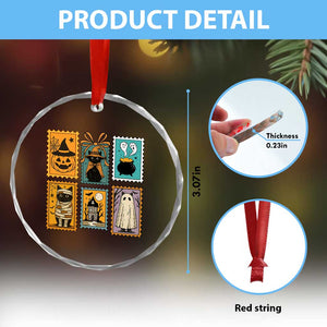 Black Cat Pumpkin Crystal Glass Ornament Retro Halloween Ghots Cat Stamp TS10 Print Your Wear