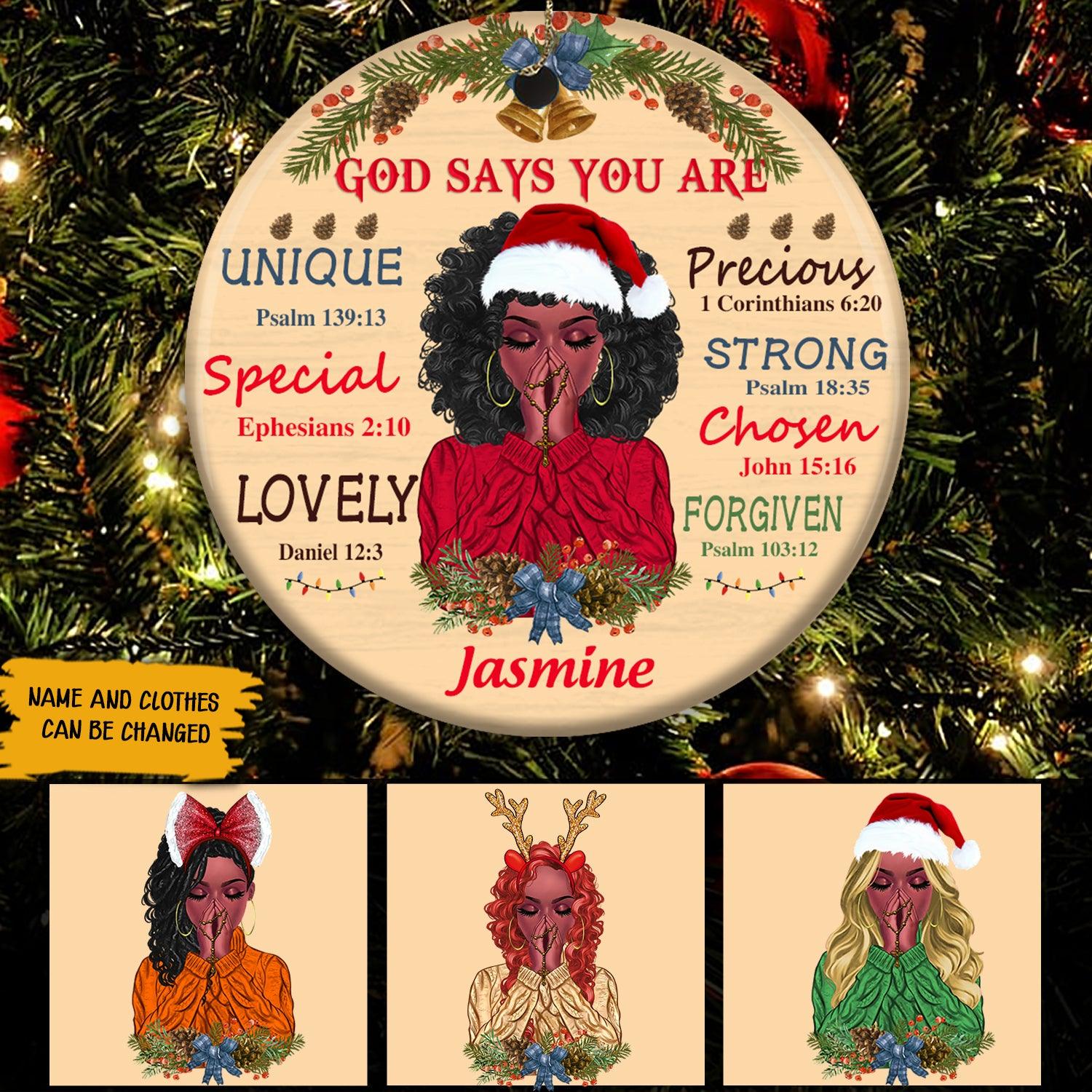 Personalized Jeep Christmas Ornaments Black Girl God Says You Are Gift CTM Ornament Custom - Printyourwear