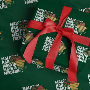 Black History Leaders Wrapping Paper Roll Malcolm Harriet Martin Maya Frederick Africa Map TS11 Green Print Your Wear